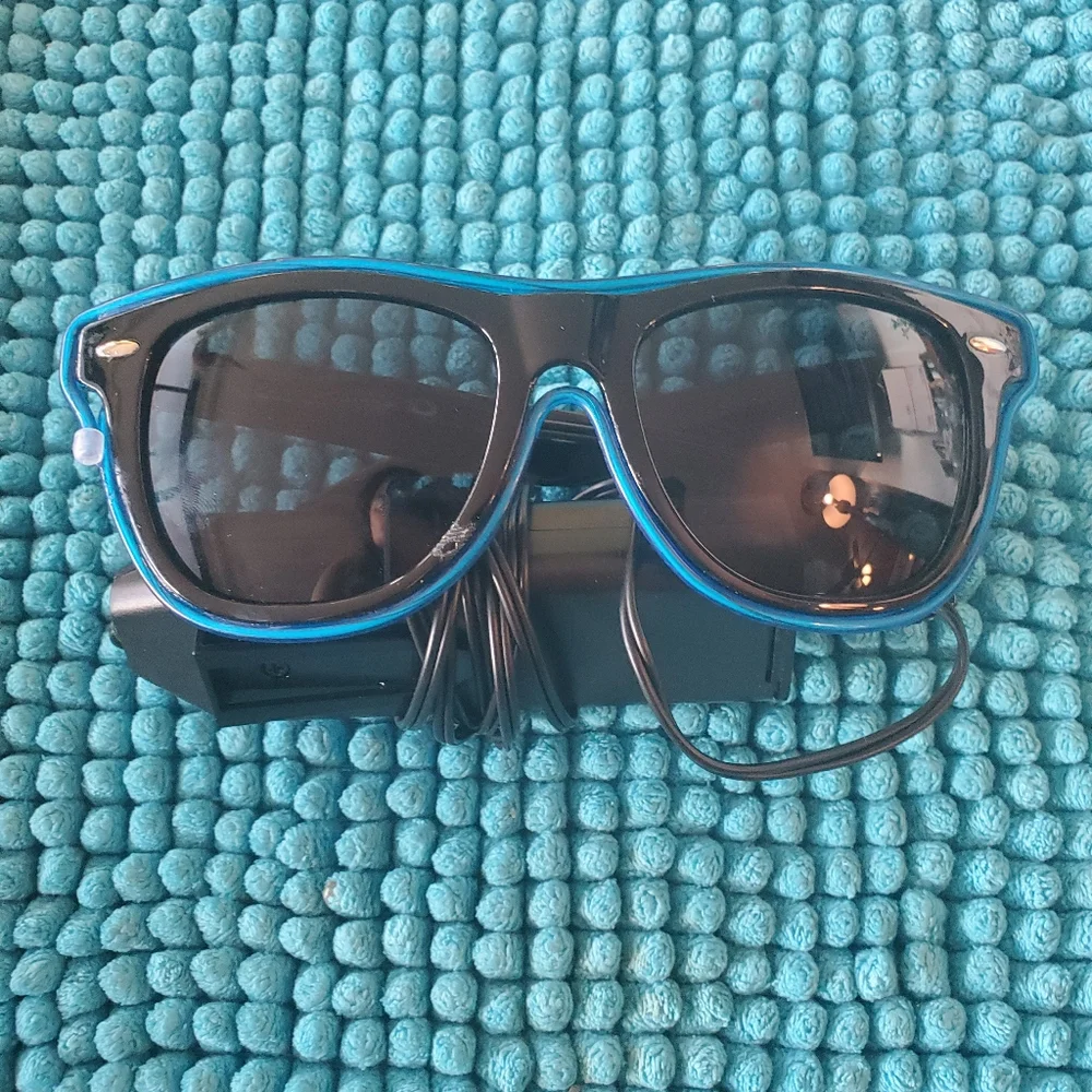 Blue EL Wire Neon Rave Glasses Flashing LED Sunglasses